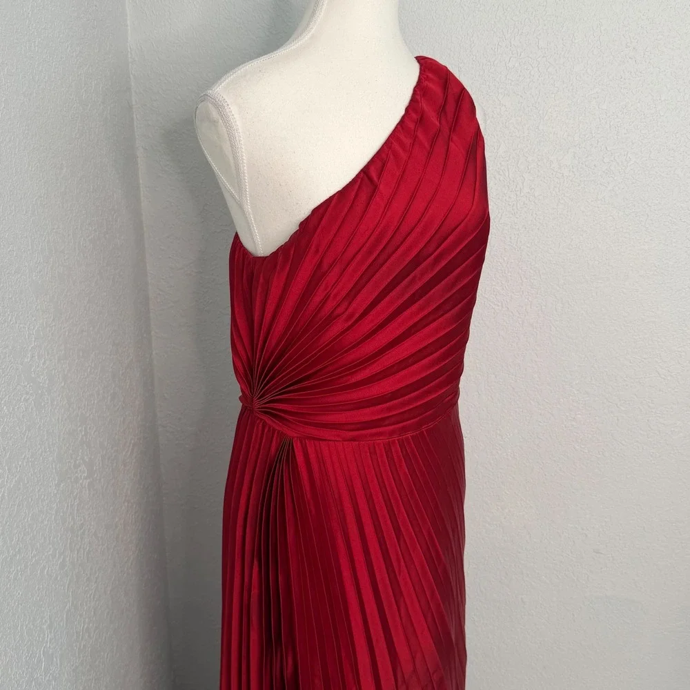 Abercrombie‎ & Fitch Red One Shoulder Pleated Maxi Dress Gown MT Tall